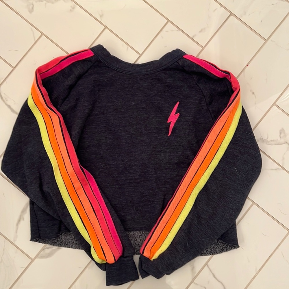 Aviator Nation Cropped Sweatshirt Heather Navy // Neon Stripes